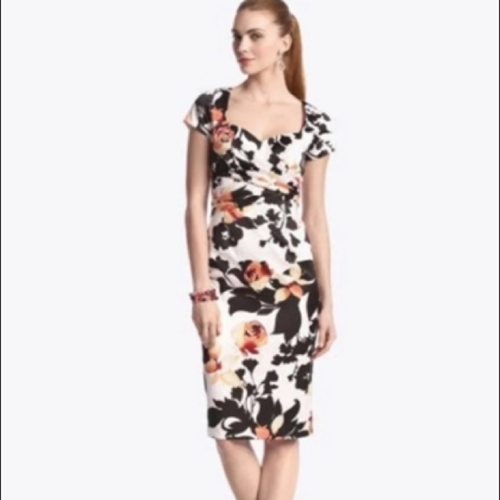 White House Black Market Satin Floral Pin-up Dress
